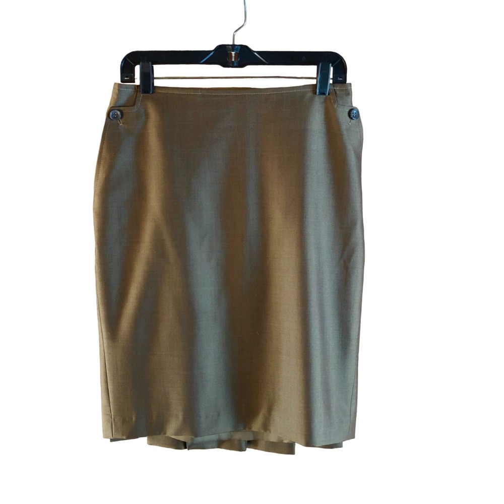 Escada chocolate brown wool/silk pencil skirt with wide kick pleat, size 36
